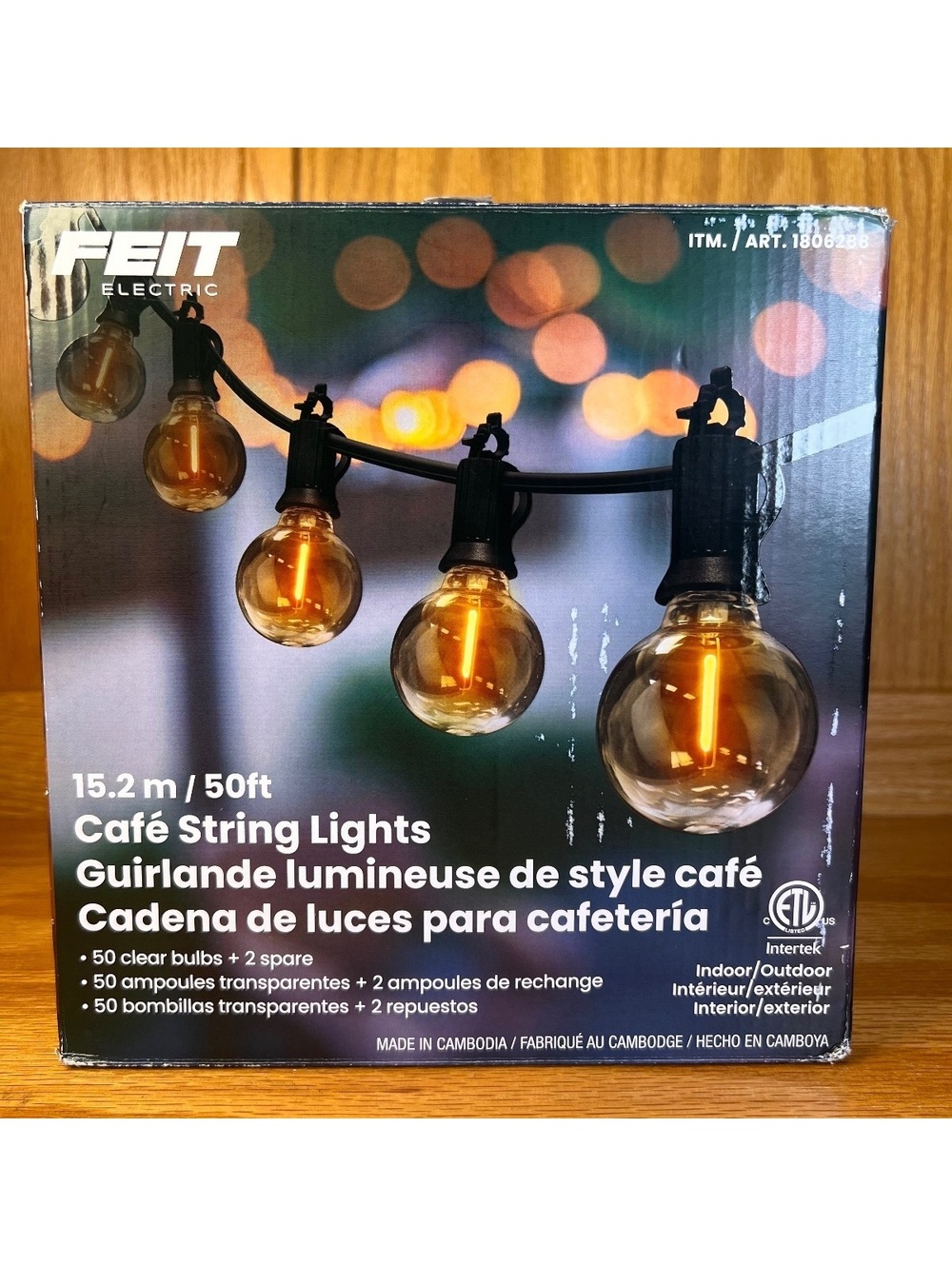 FEIT Electric 15.2m/50ft Café String Lights with 50 Clear Bulbs + 2 Spare